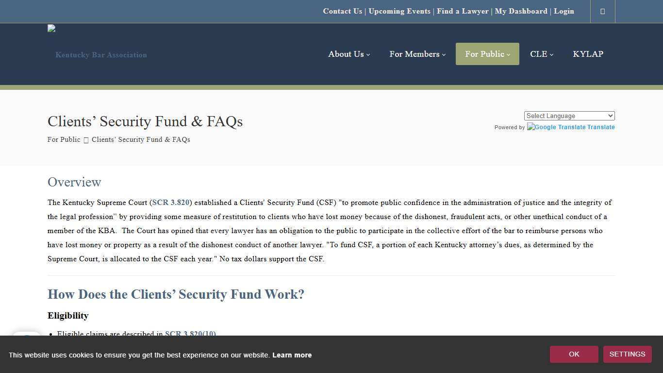 Kentucky Bar Association > For Public > Clients’ Security Fund & FAQs